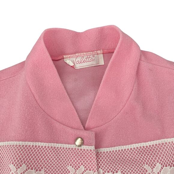 Vintage 1970s Valetta Pink Dressing Gown Nightgown Lace Embroidery Medium - Picture 5 of 8